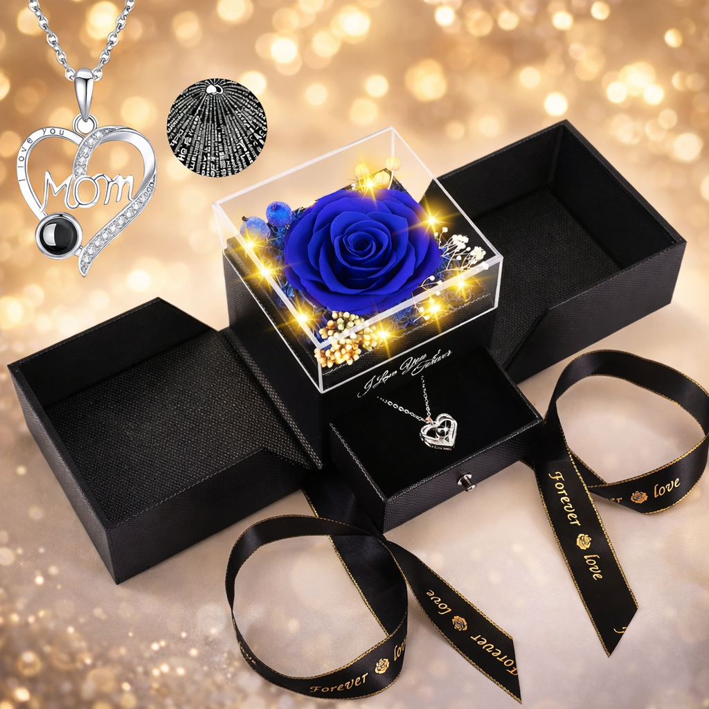 Gift Box Preserved Rose Necklace LED Display Case