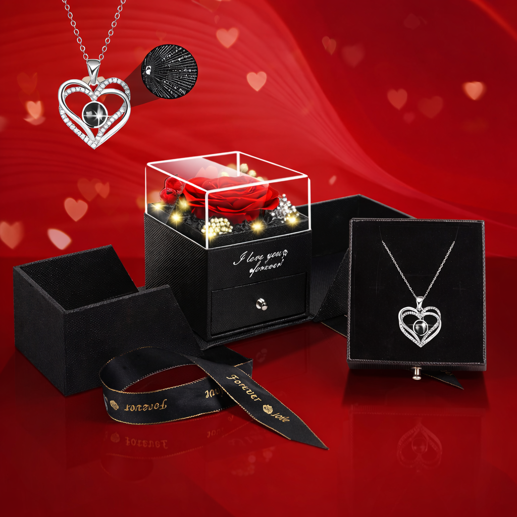 Gift Box Preserved Rose Necklace LED Display Case