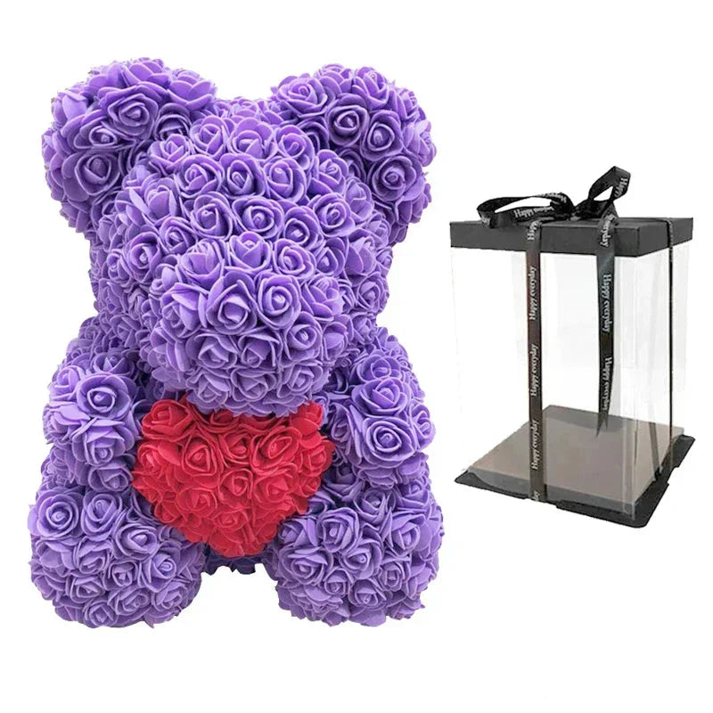 Rose Bear Artificial Flower Teddy Bear - Handmade PE Foam Everlasting Roses Gift for Women - Romantic Anniversary and Valentines Decor - 40cm Red