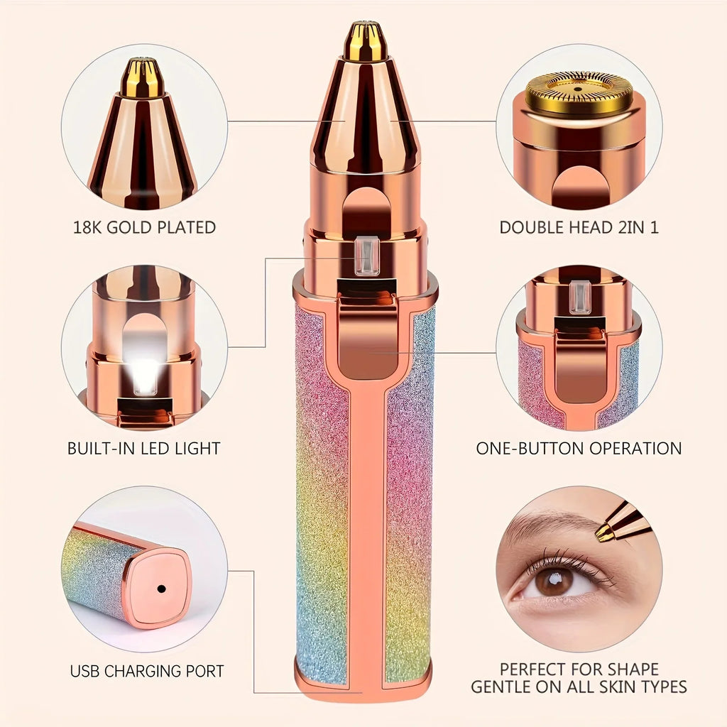 Rechargeable Electric Eyebrow Trimmer for Women - Waterproof Rotary and Vibrating Shaver with Stainless Steel Blades and USB Charging - IPX5