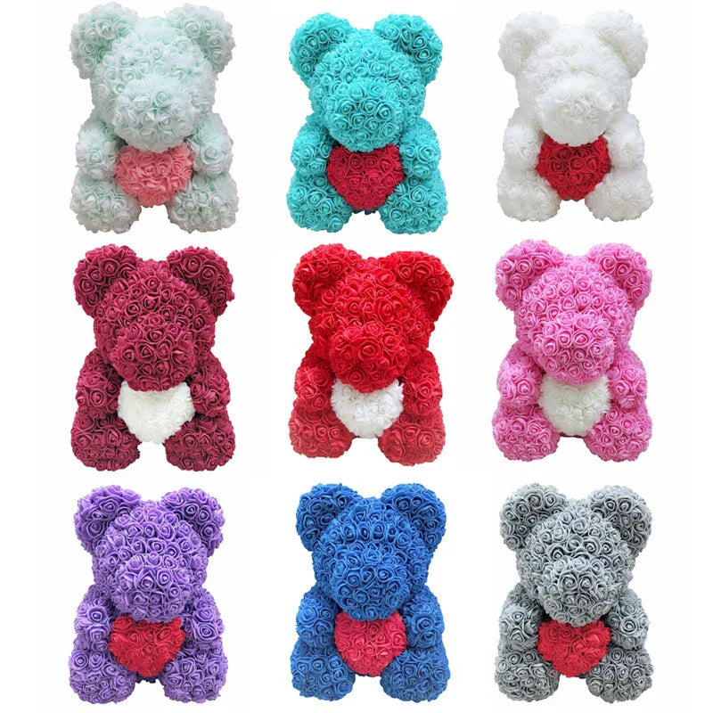 Rose Bear Artificial Flower Teddy Bear - Handmade PE Foam Everlasting Roses Gift for Women - Romantic Anniversary and Valentines Decor - 40cm Red
