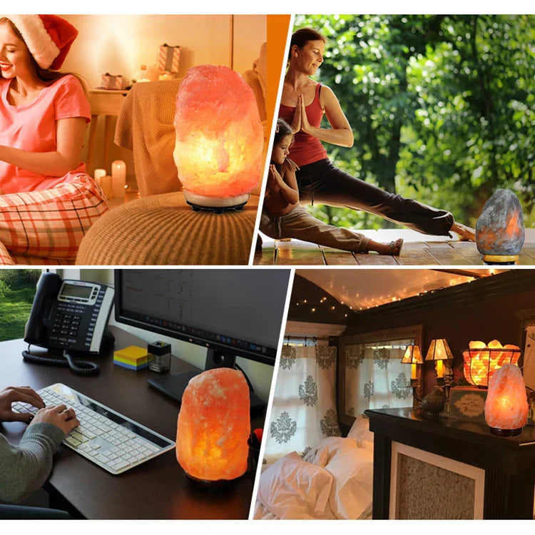 Pink Himalayan Salt Lamp with Wooden Base – Dimmer Switch, 15W Bulb, Crystal Rock Decor for Bedroom & Office