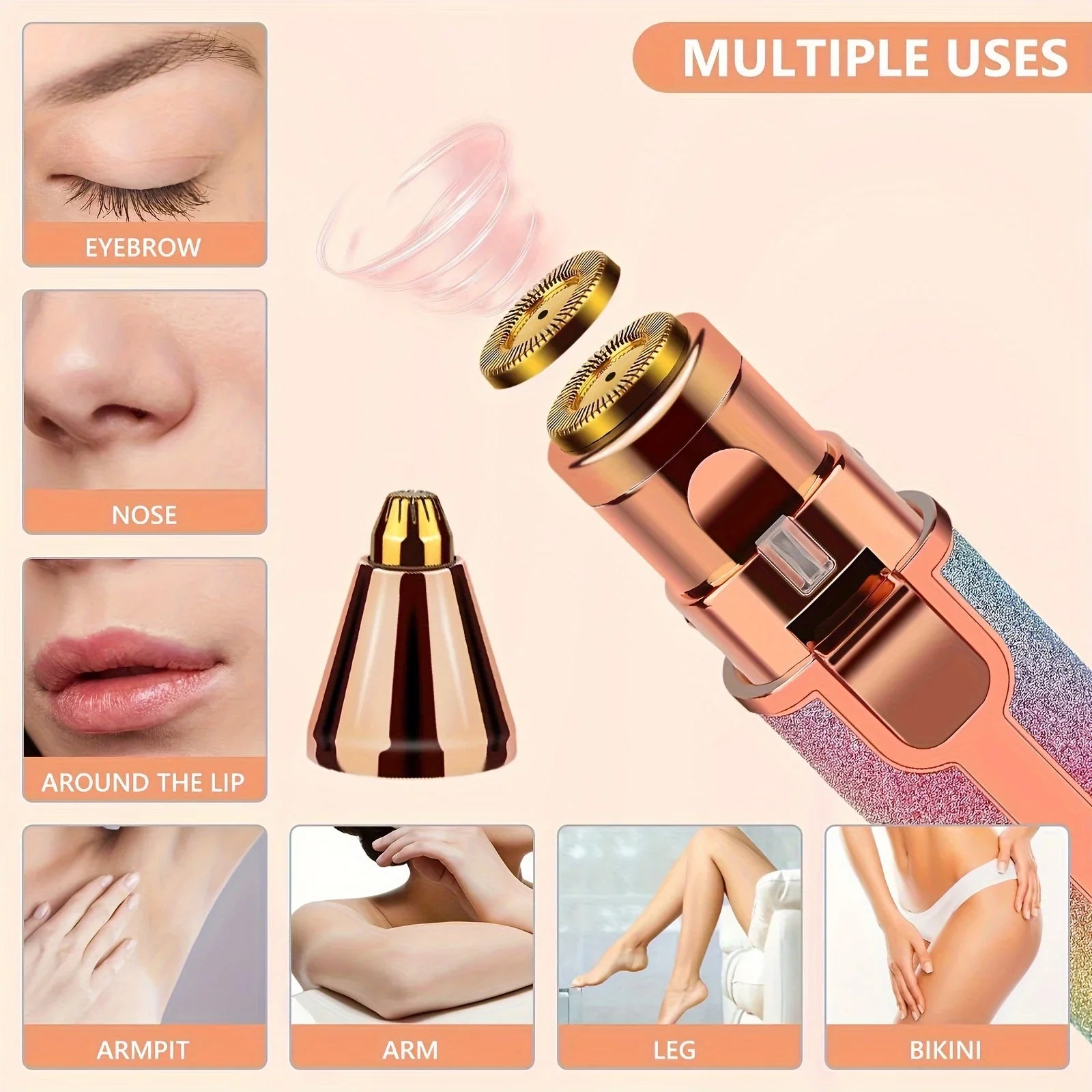 Rechargeable Electric Eyebrow Trimmer for Women - Waterproof Rotary and Vibrating Shaver with Stainless Steel Blades and USB Charging - IPX5