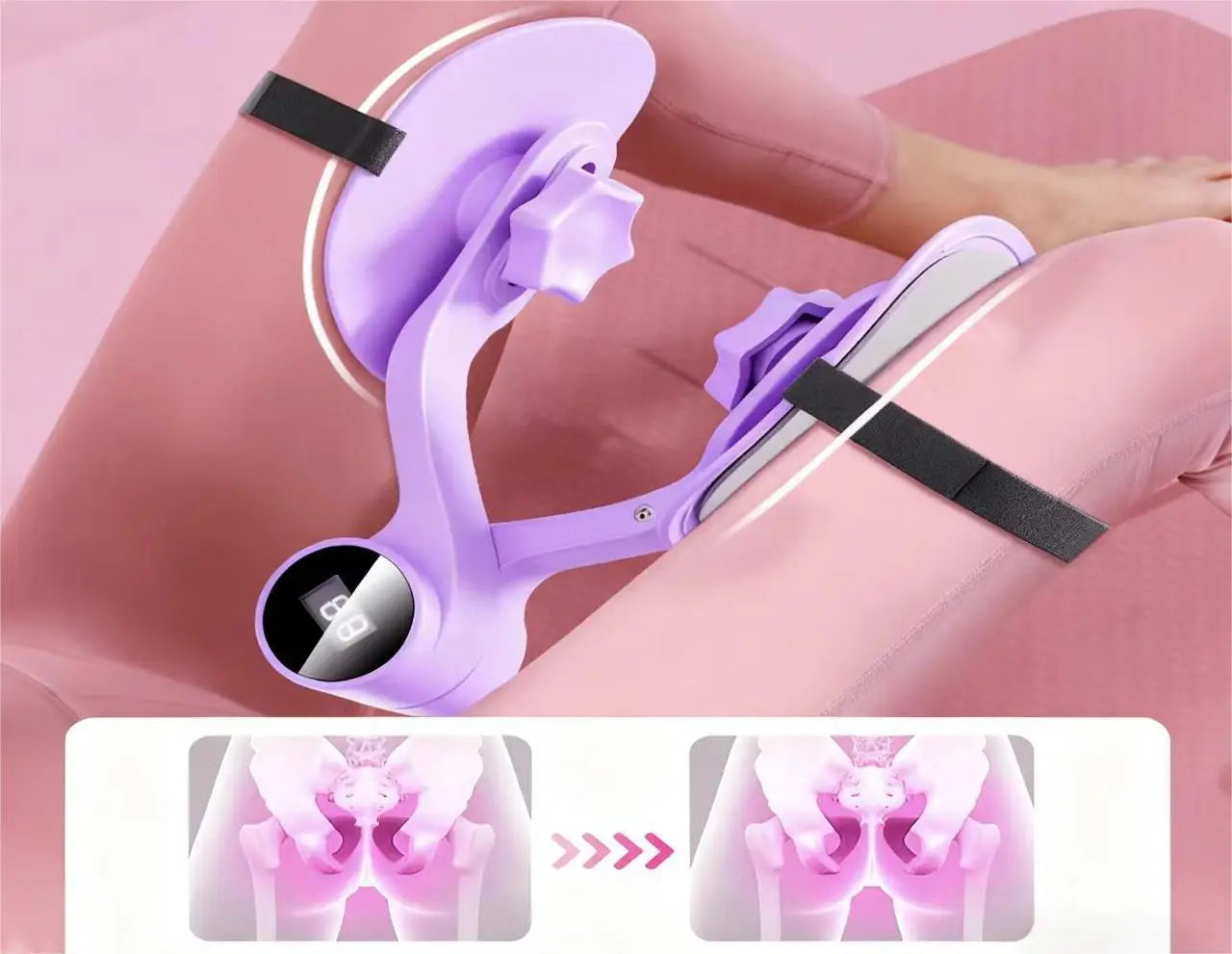 Pelvic Floor Muscle Trainer for Women - Postpartum Inner Thigh Exerciser and Hip Clip with Digital Counter and Adjustable Strap - Lightweight PP