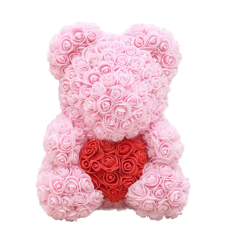 Rose Bear Artificial Flower Teddy Bear - Handmade PE Foam Everlasting Roses Gift for Women - Romantic Anniversary and Valentines Decor - 40cm Red