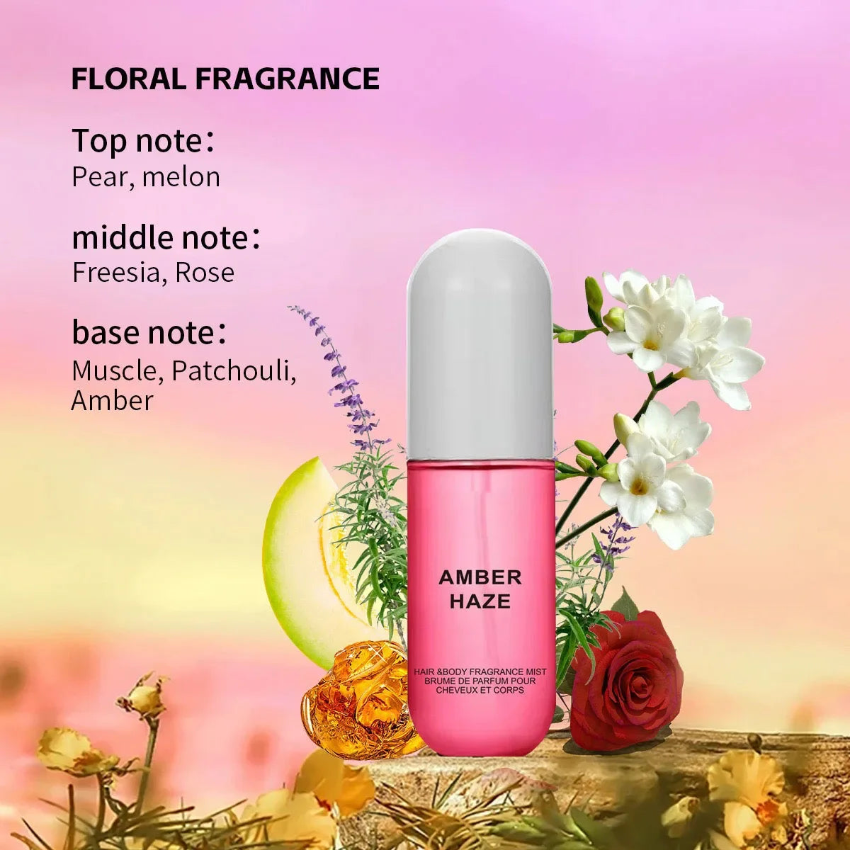 Lemon and Flower Fragrance Body Mist for Women - Alcohol-Free Fruity and Floral Scented Perfume Spray - Deodorizing Daily Use Fragrance - 50ml
