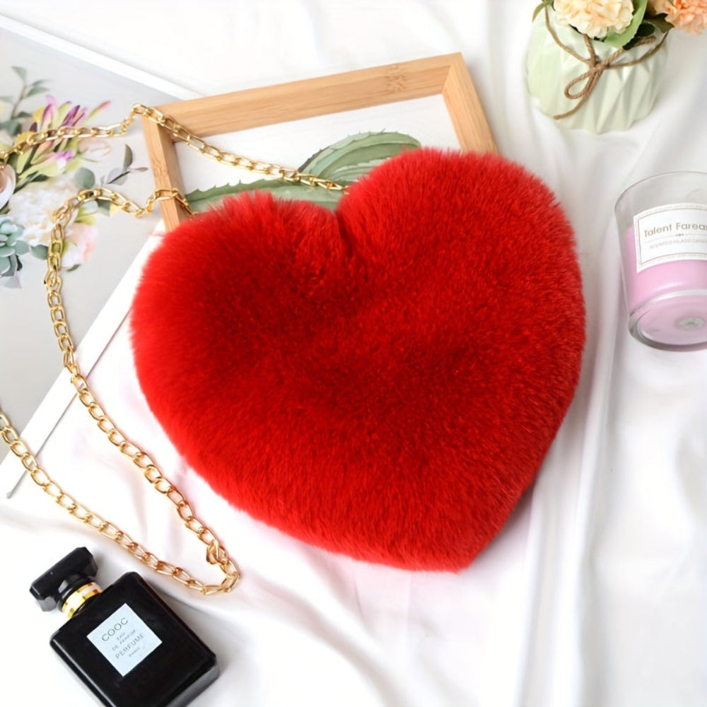 Heart Handbag Plush Shoulder Chain Evening Bag