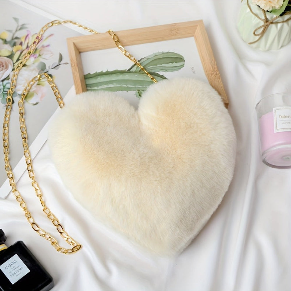 Heart Handbag Plush Shoulder Chain Evening Bag