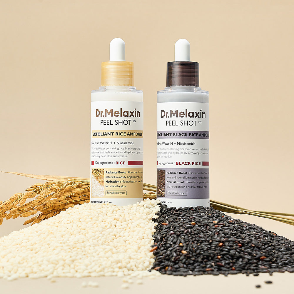 Peel Shot Glow Rice Ampoule Duo – White & Black Rice Face and Body Scrub for Dead Skin, Blackhead Removal & Pore Care