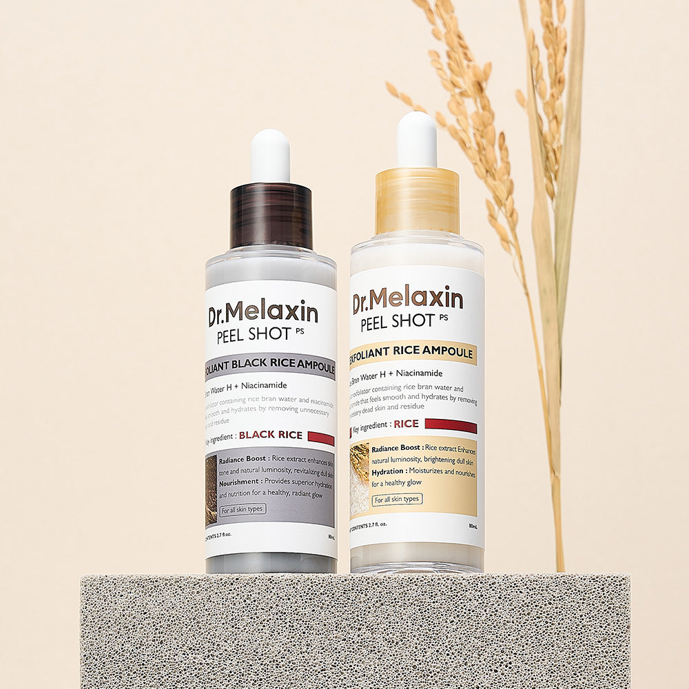 Peel Shot Glow Rice Ampoule Duo – White & Black Rice Face and Body Scrub for Dead Skin, Blackhead Removal & Pore Care