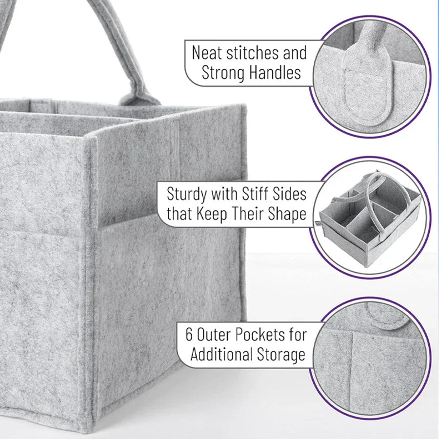 Thorntons vip beauty™ Felt Diaper Storage Caddy – Large Capacity Organizer Bag for Baby Diapers, Toys & Essentials – Portable Nursery Tote