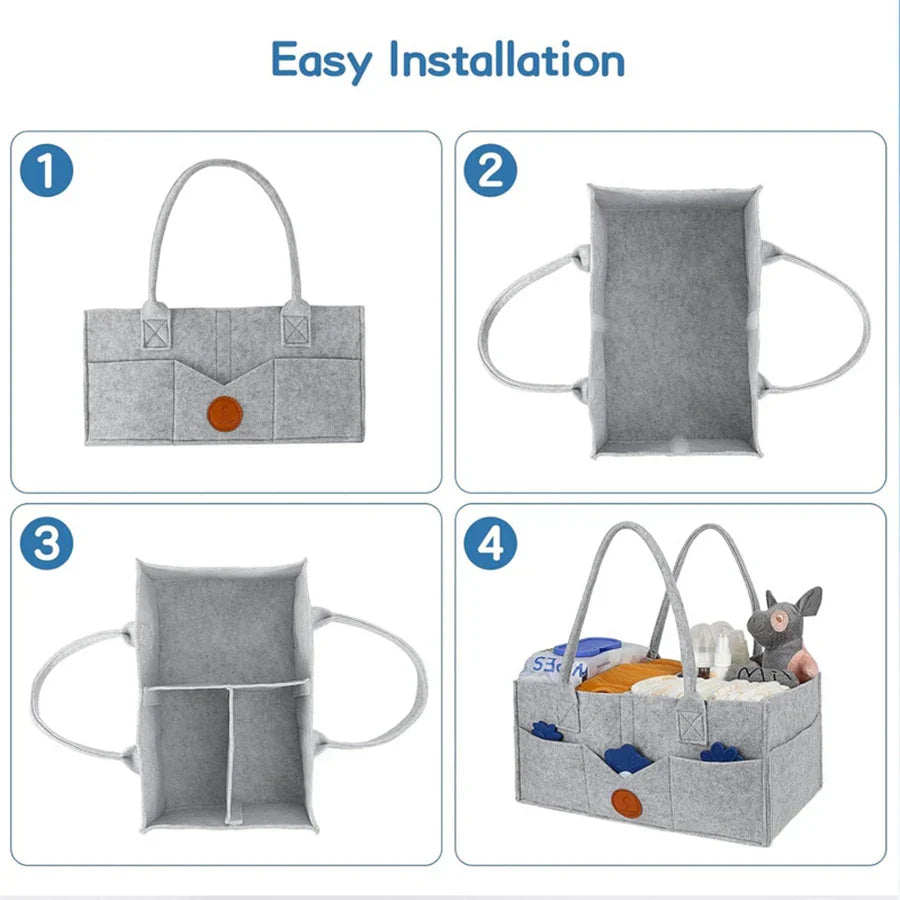 Thorntons vip beauty™ Felt Diaper Storage Caddy – Large Capacity Organizer Bag for Baby Diapers, Toys & Essentials – Portable Nursery Tote