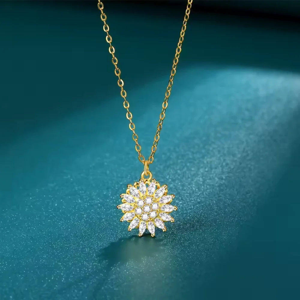 Stainless Steel Sunflower Crystal Anxiety Necklace