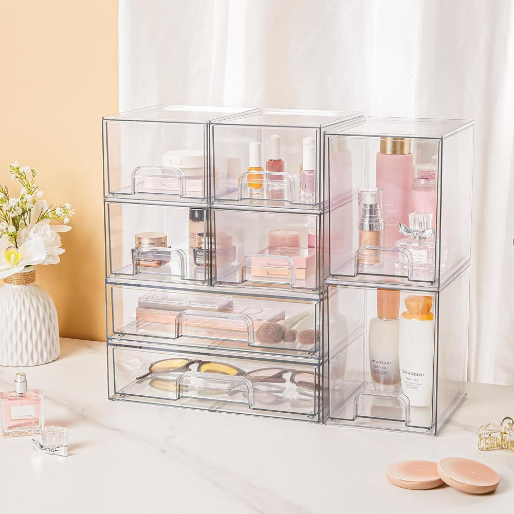 Storage Drawers Stackable Clear Organizer Closet Desk Use