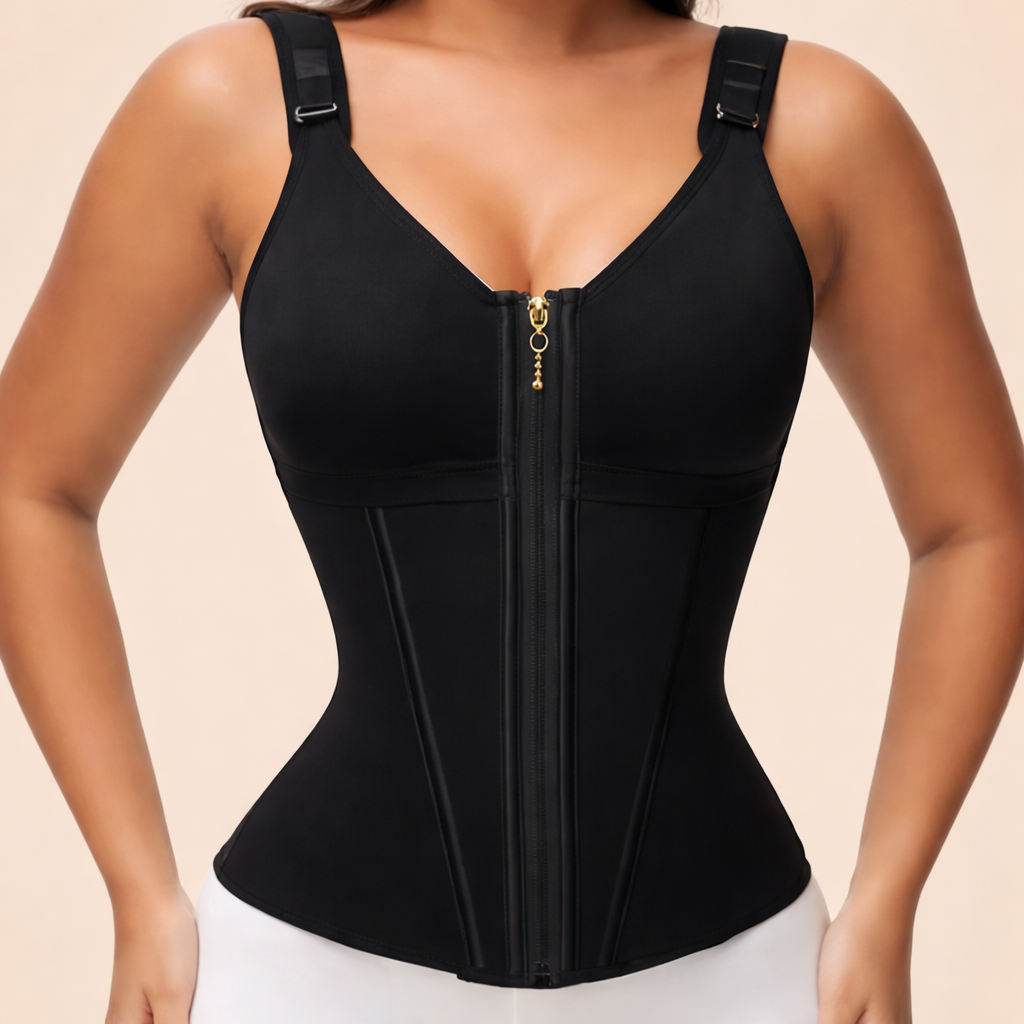 Women Corset Tank Top Front Zip Sleeveless Shapewear