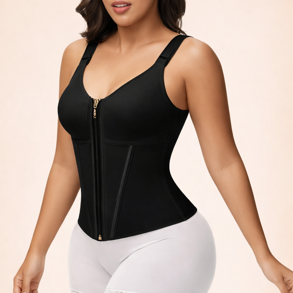Women Corset Tank Top Front Zip Sleeveless Shapewear