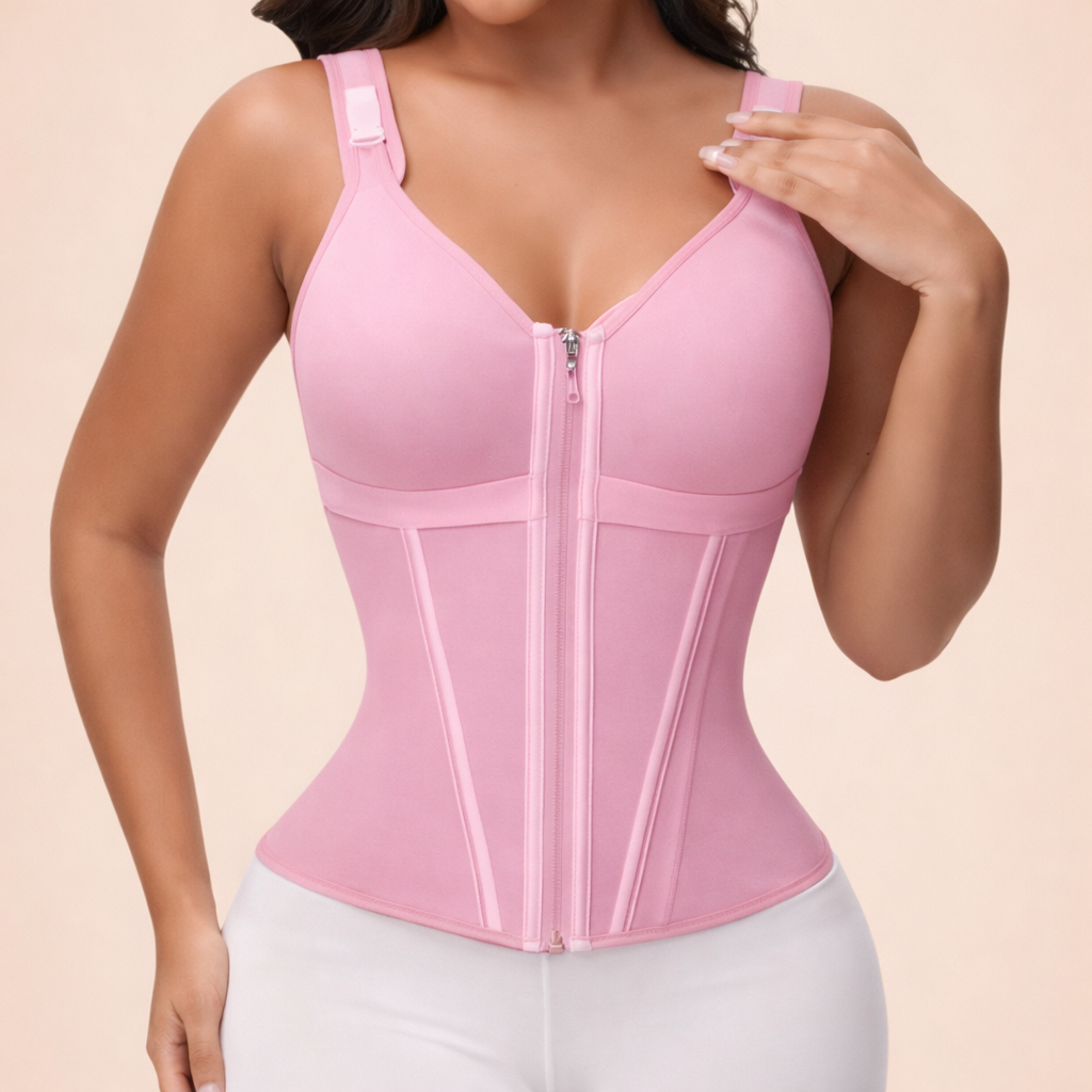 Women Corset Tank Top Front Zip Sleeveless Shapewear
