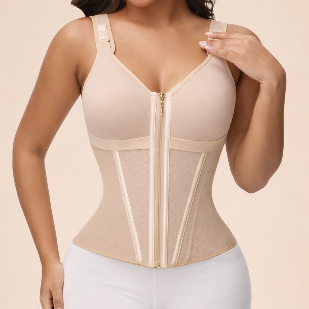 Women Corset Tank Top Front Zip Sleeveless Shapewear