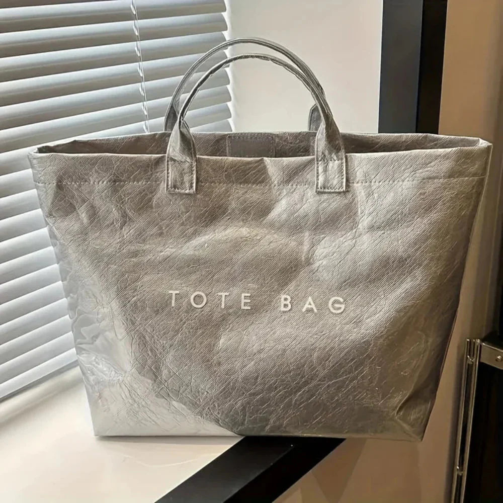 Women's Large Tote Bag - Metallic Oversized Reusable Handbag