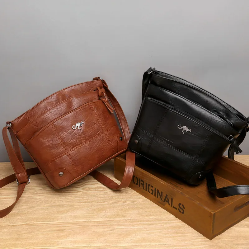 Women's Vegan Leather Handbag with Multiple Compartments - Elegant Soft Synthetic Leather Tote Bag for Work and Daily Use - Black and Brown