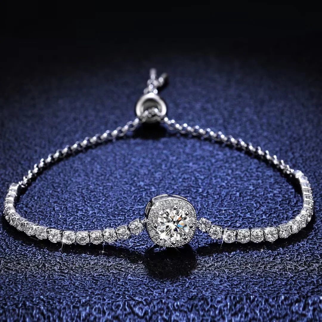 Moissanite Bracelet - Adjustable Length with Gift Box