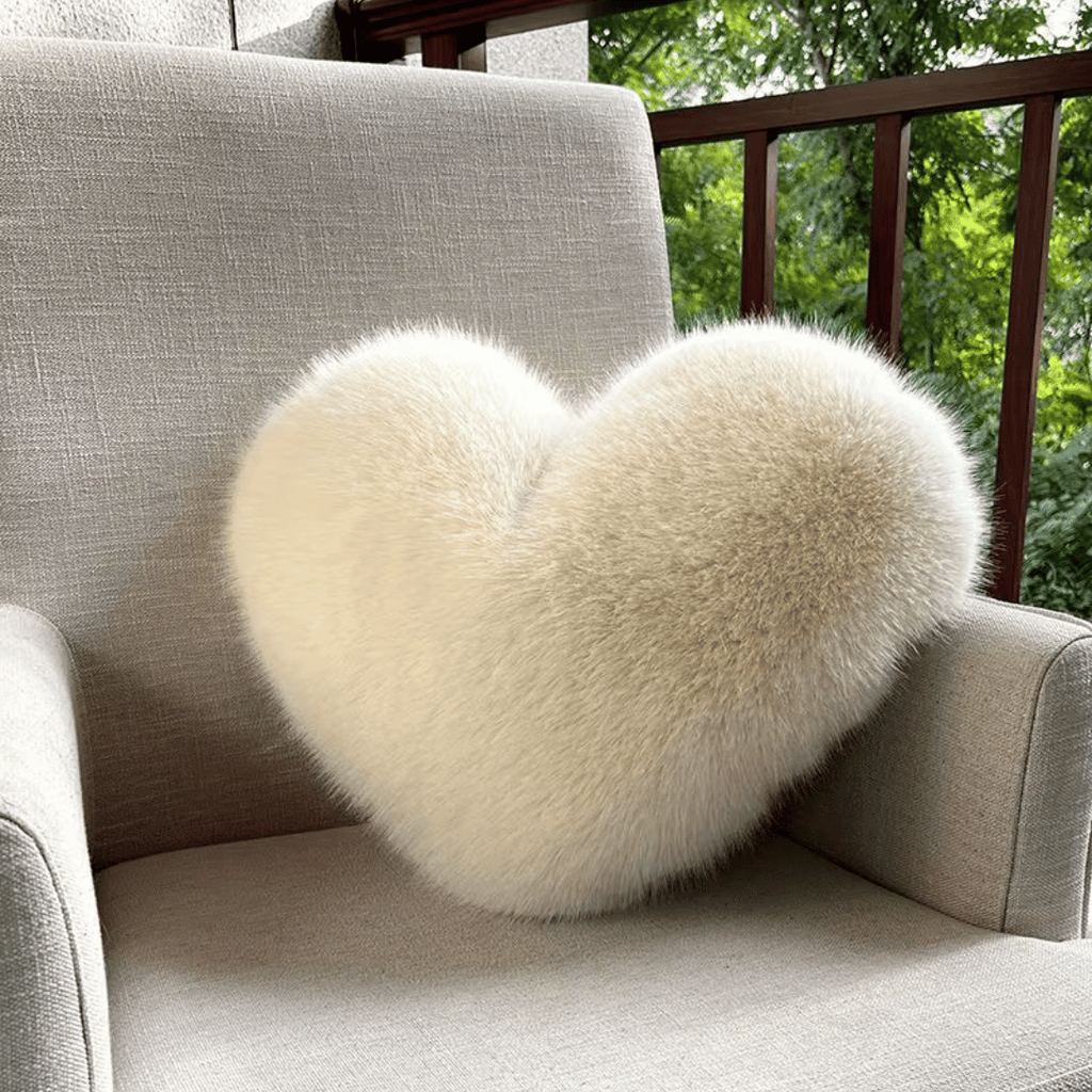 HEARTLUX – Soft Faux Fur Heart Pillow for Modern Home Decor