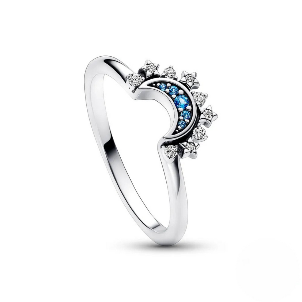 Crystal Statement Ring with Sun and Moon Design