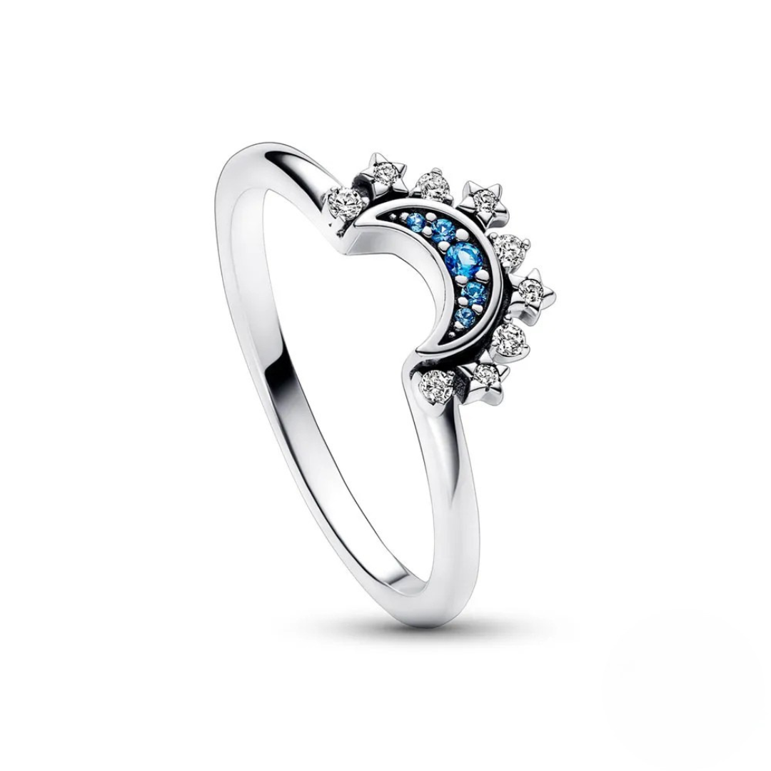 Crystal Statement Ring with Sun and Moon Design