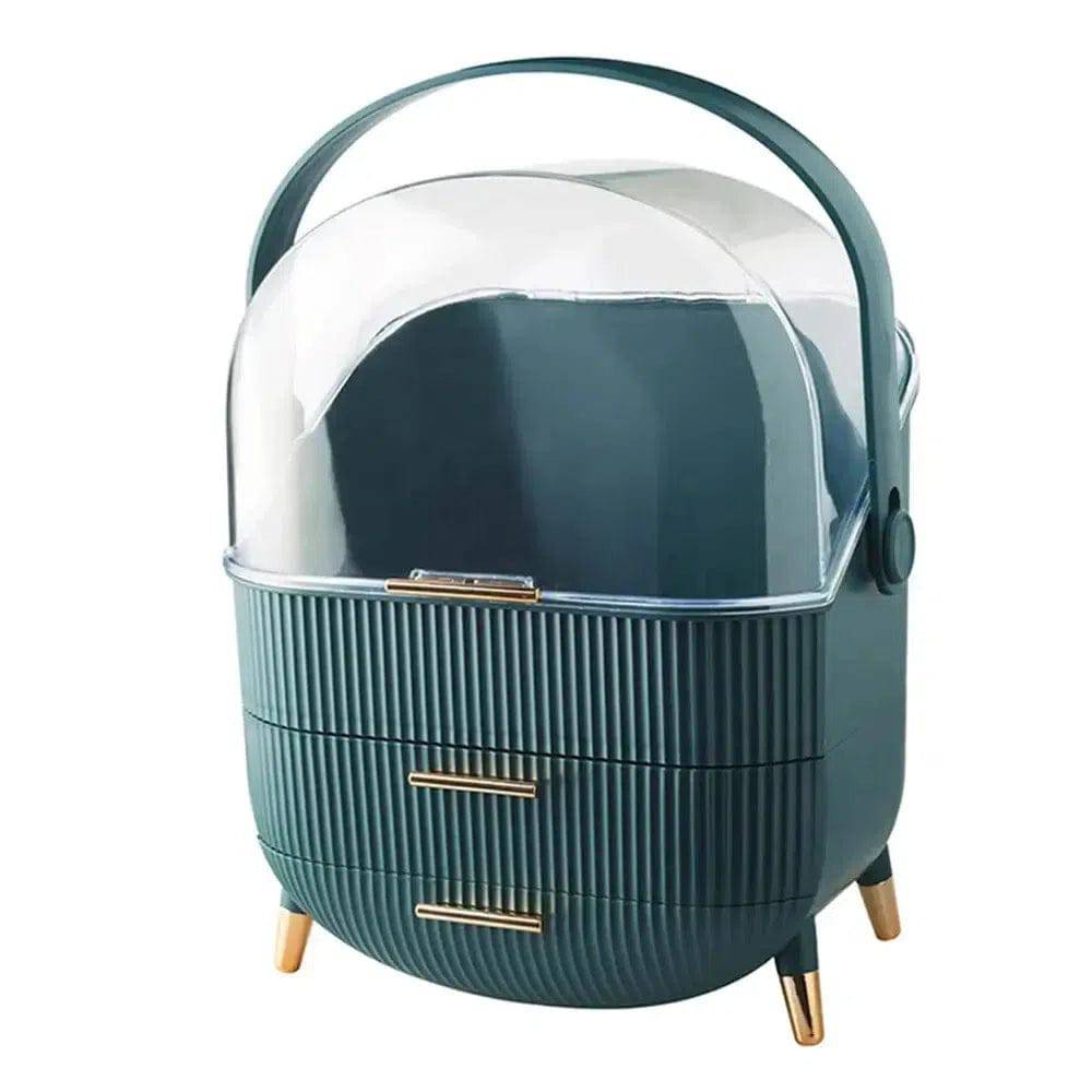 Green Elegant Makeup Organiser with Drawers and Handle
