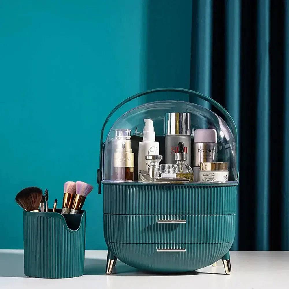 Green Elegant Makeup Organiser with Drawers and Handle