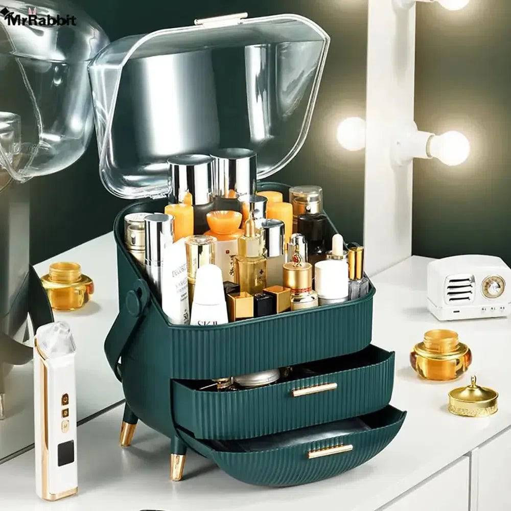 Green Elegant Makeup Organiser with Drawers and Handle