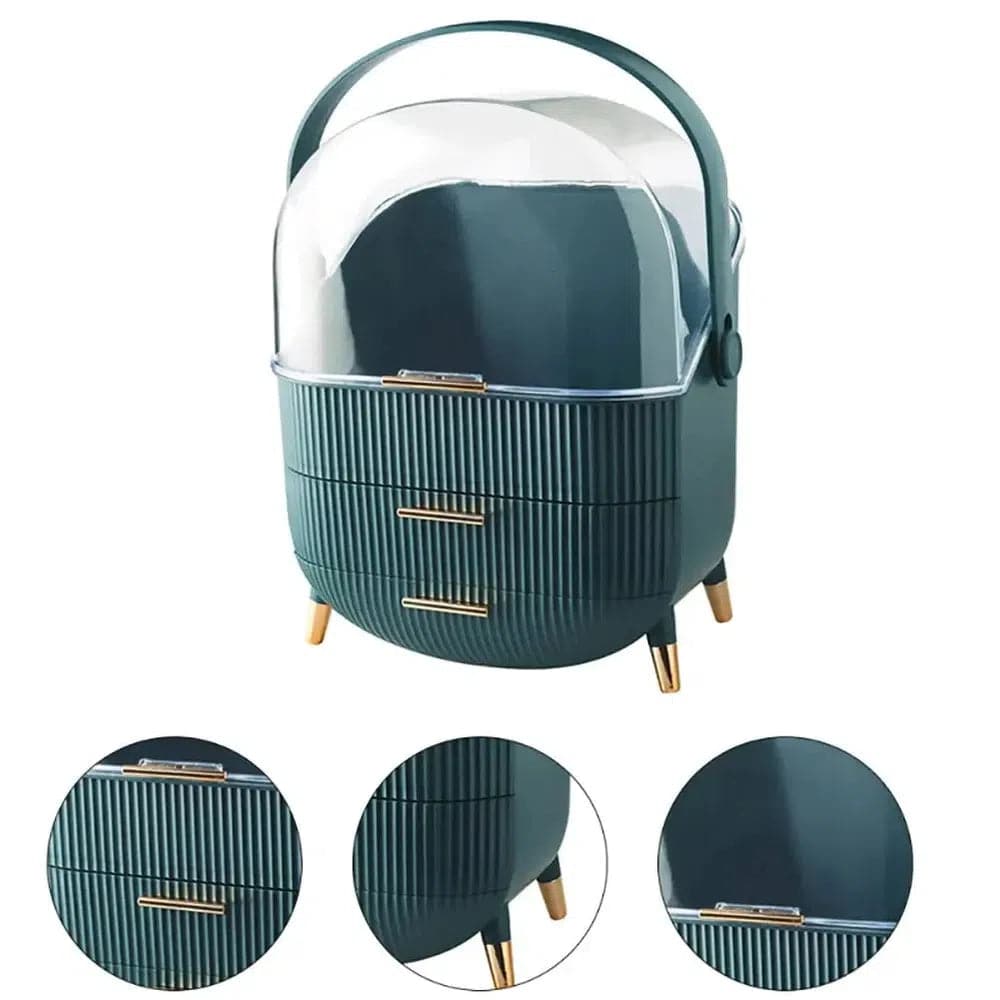 Green Elegant Makeup Organiser with Drawers and Handle