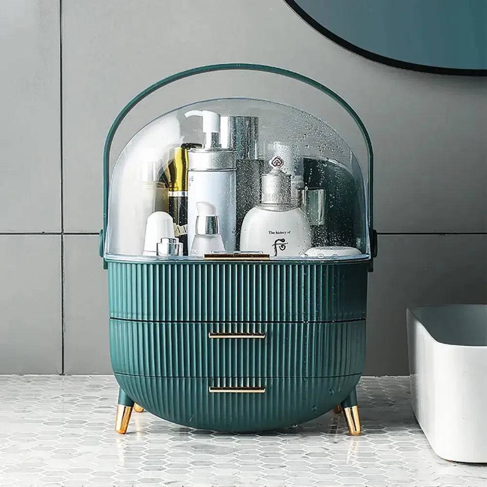 Green Elegant Makeup Organiser with Drawers and Handle
