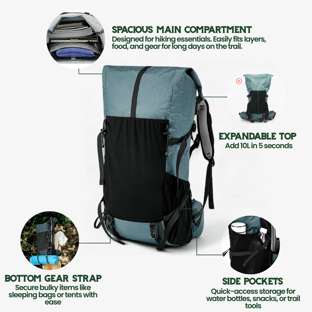 ULTREA 50L – Ultralight Expandable Adventure Backpack for Hiking & Travel